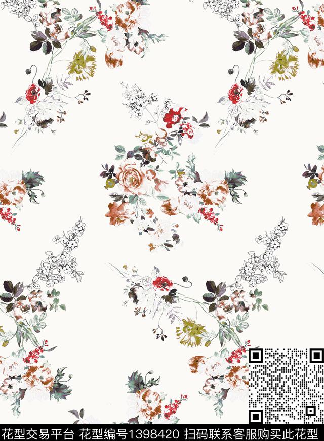 数码华亿平台花卉满版散花数码印花华亿平台下载（图片编号: 1398420） - 瓦栏（Walan）