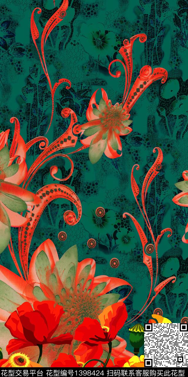 数码华亿平台花卉大牌风数码印花华亿平台下载（图片编号: 1398424） - 瓦栏（Walan）