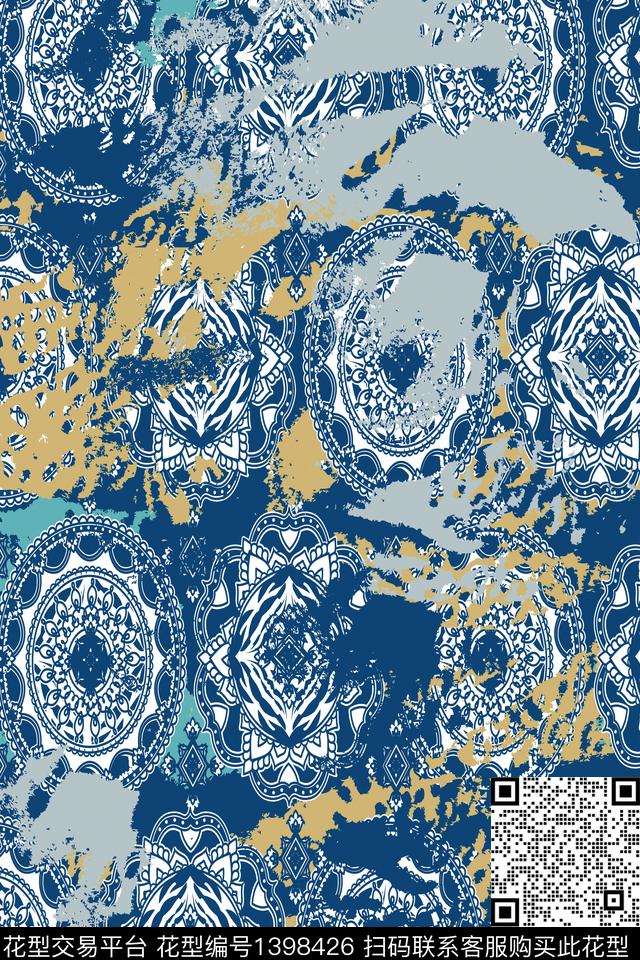 大牌风男装满版花几何传统印花华亿平台下载（图片编号: 1398426） - 瓦栏（Walan）
