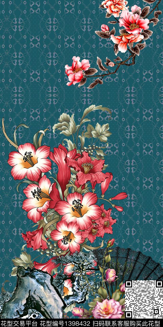 数码华亿平台花卉大牌风数码印花华亿平台下载（图片编号: 1398432） - 瓦栏（Walan）