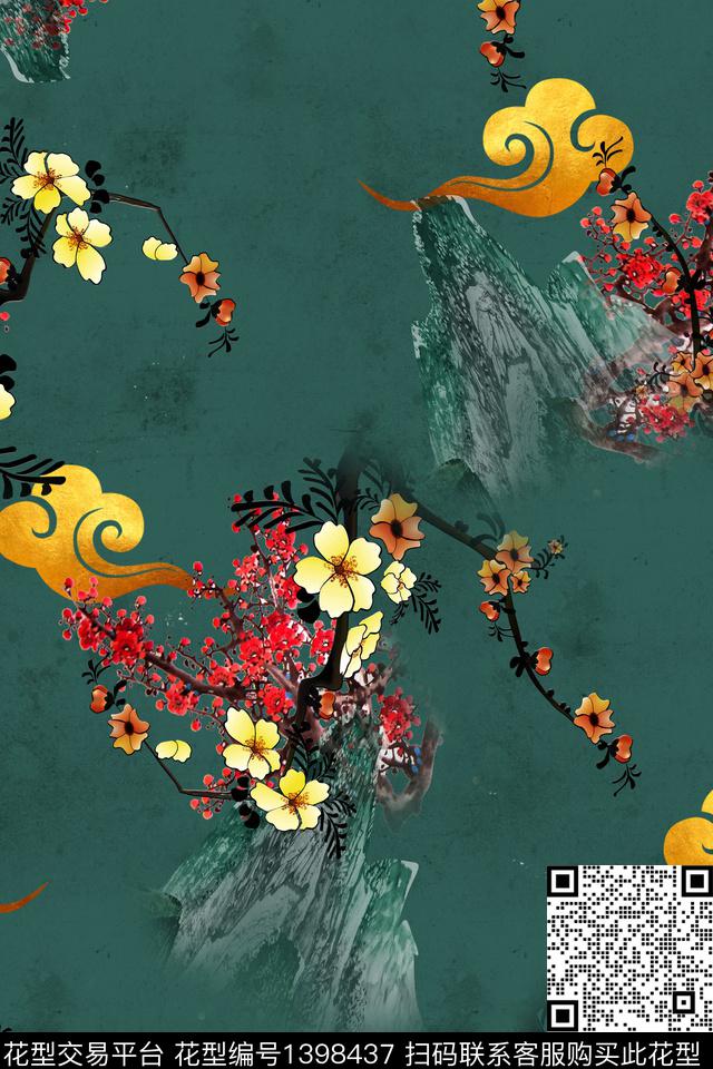 数码华亿平台花卉中国风数码印花华亿平台下载（图片编号: 1398437） - 瓦栏（Walan）