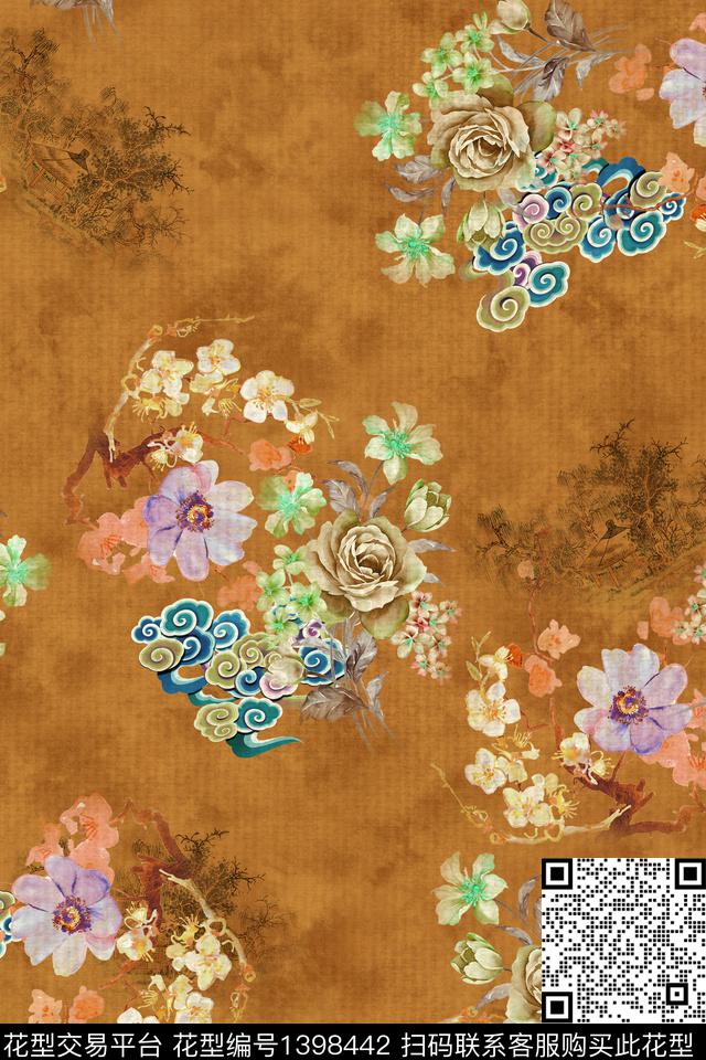 数码华亿平台花卉中国风数码印花华亿平台下载（图片编号: 1398442） - 瓦栏（Walan）