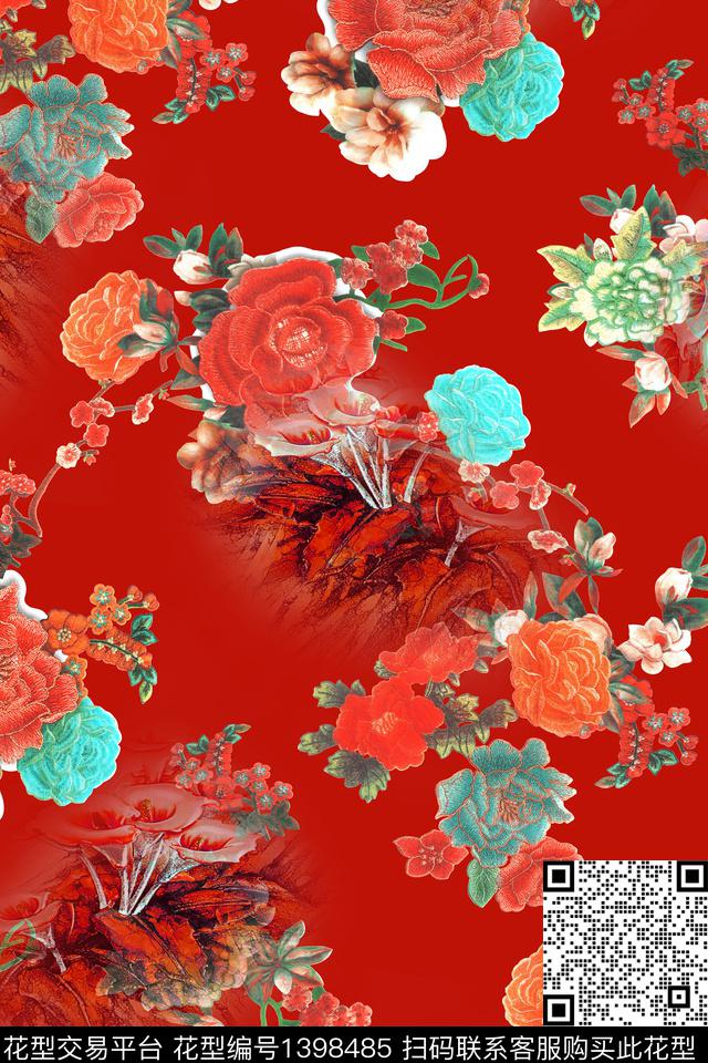 数码华亿平台花卉中国风数码印花华亿平台下载（图片编号: 1398485） - 瓦栏（Walan）