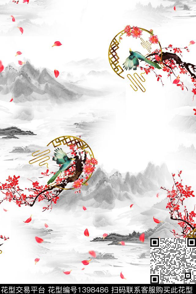 数码华亿平台花卉中国风数码印花华亿平台下载（图片编号: 1398486） - 瓦栏（Walan）