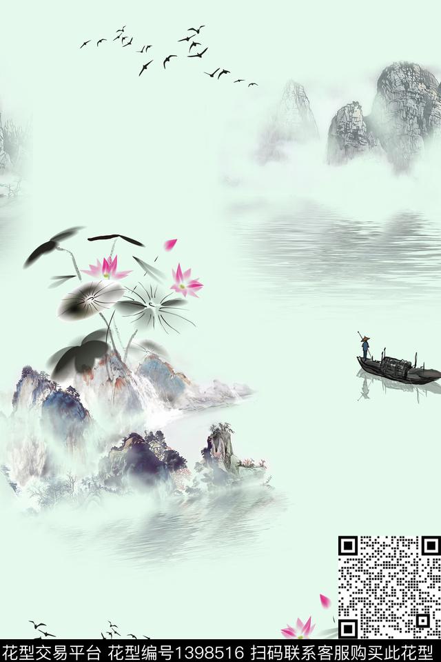 简约数码华亿平台水墨风数码印花华亿平台下载（图片编号: 1398516） - 瓦栏（Walan）