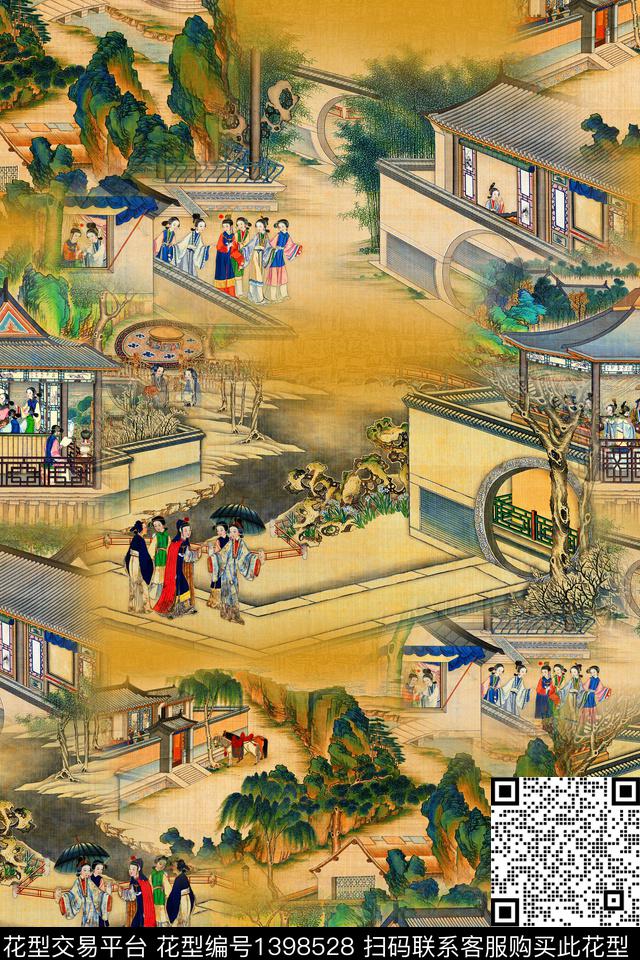 数码华亿平台复古中国风数码印花华亿平台下载（图片编号: 1398528） - 瓦栏（Walan）