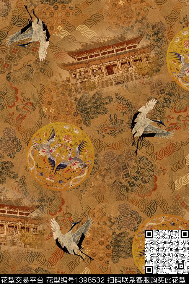 数码华亿平台复古中国风数码印花华亿平台下载（图片编号: 1398532） - 瓦栏（Walan）