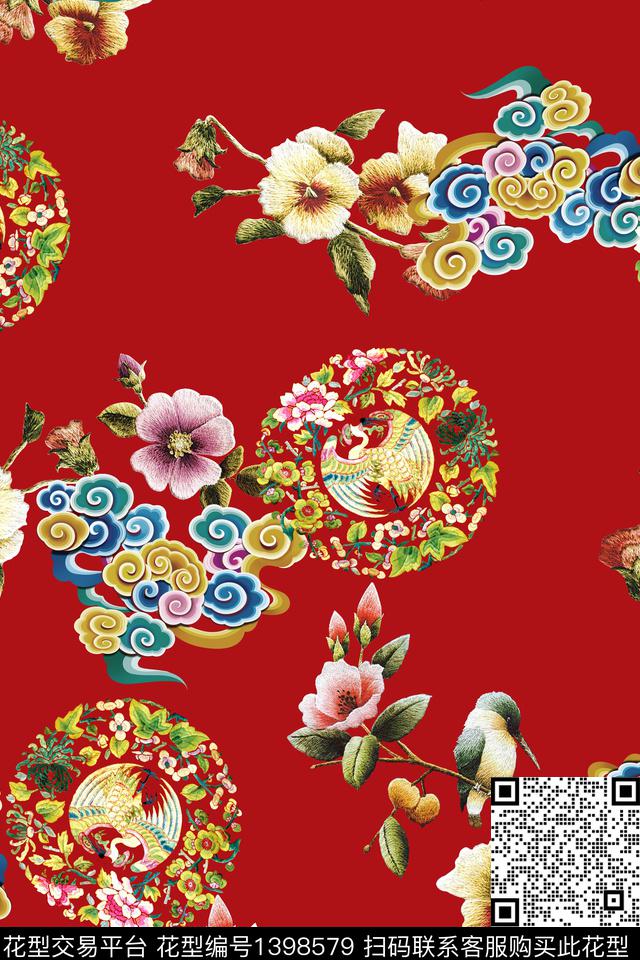 数码华亿平台中国风数码印花华亿平台下载（图片编号: 1398579） - 瓦栏（Walan）