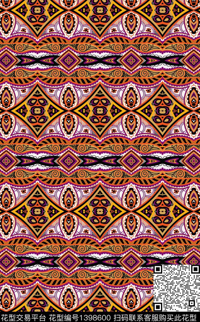 民族风满版散花抽象传统印花华亿平台下载（图片编号: 1398600） - 瓦栏（Walan）