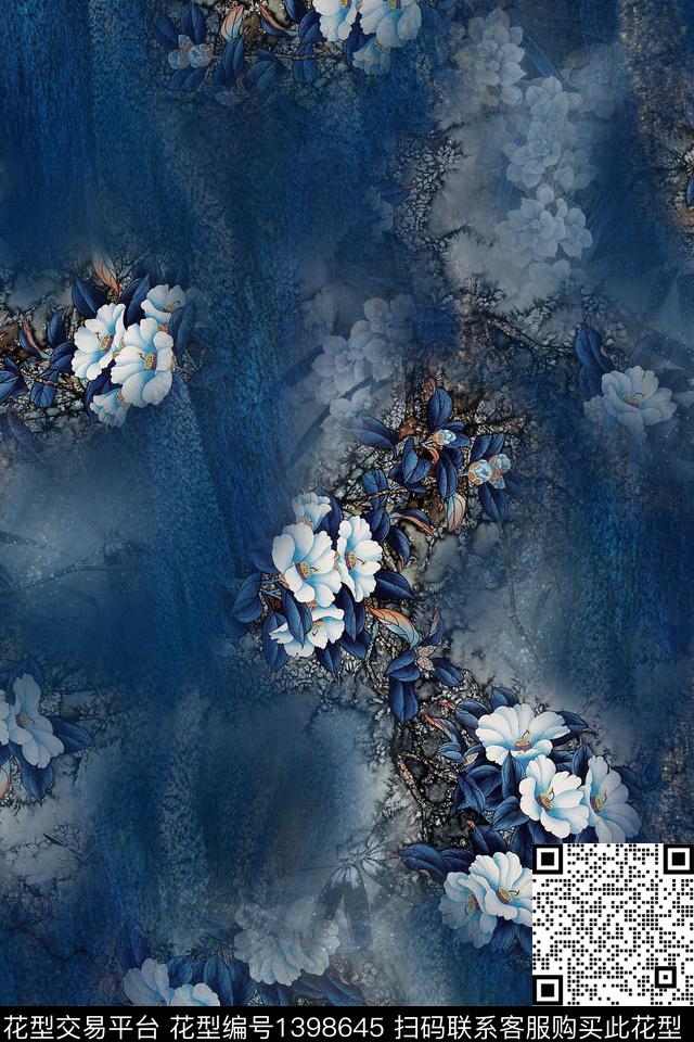 花卉香云纱中国风数码印花华亿平台下载（图片编号: 1398645） - 瓦栏（Walan）