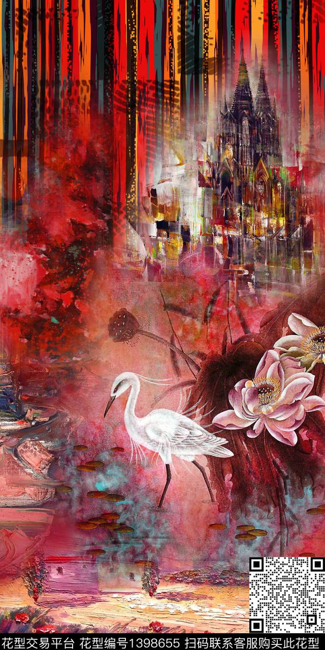 油画华亿平台花卉真丝数码印花华亿平台下载（图片编号: 1398655） - 瓦栏（Walan）