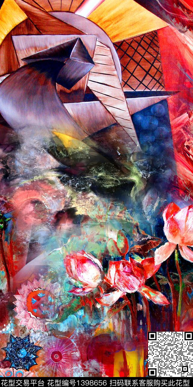 油画华亿平台花卉真丝数码印花华亿平台下载（图片编号: 1398656） - 瓦栏（Walan）