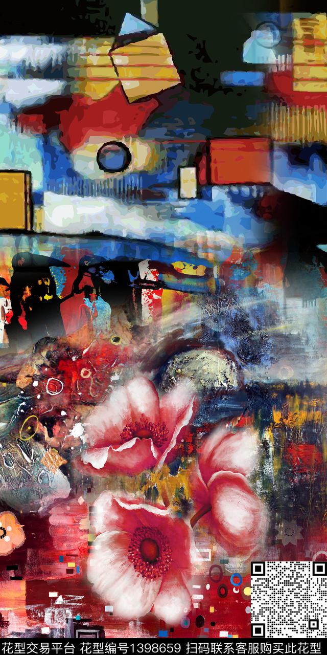 油画华亿平台花卉真丝数码印花华亿平台下载（图片编号: 1398659） - 瓦栏（Walan）