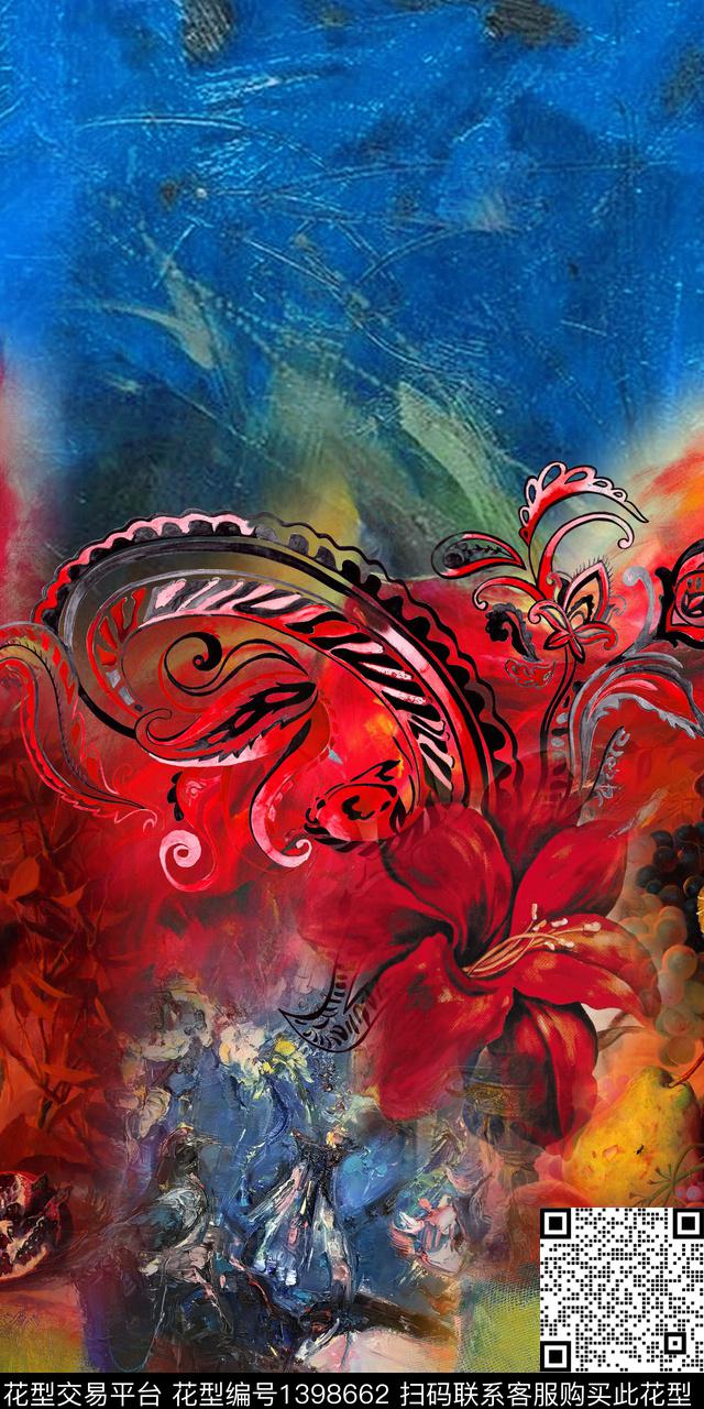 油画华亿平台花卉真丝数码印花华亿平台下载（图片编号: 1398662） - 瓦栏（Walan）