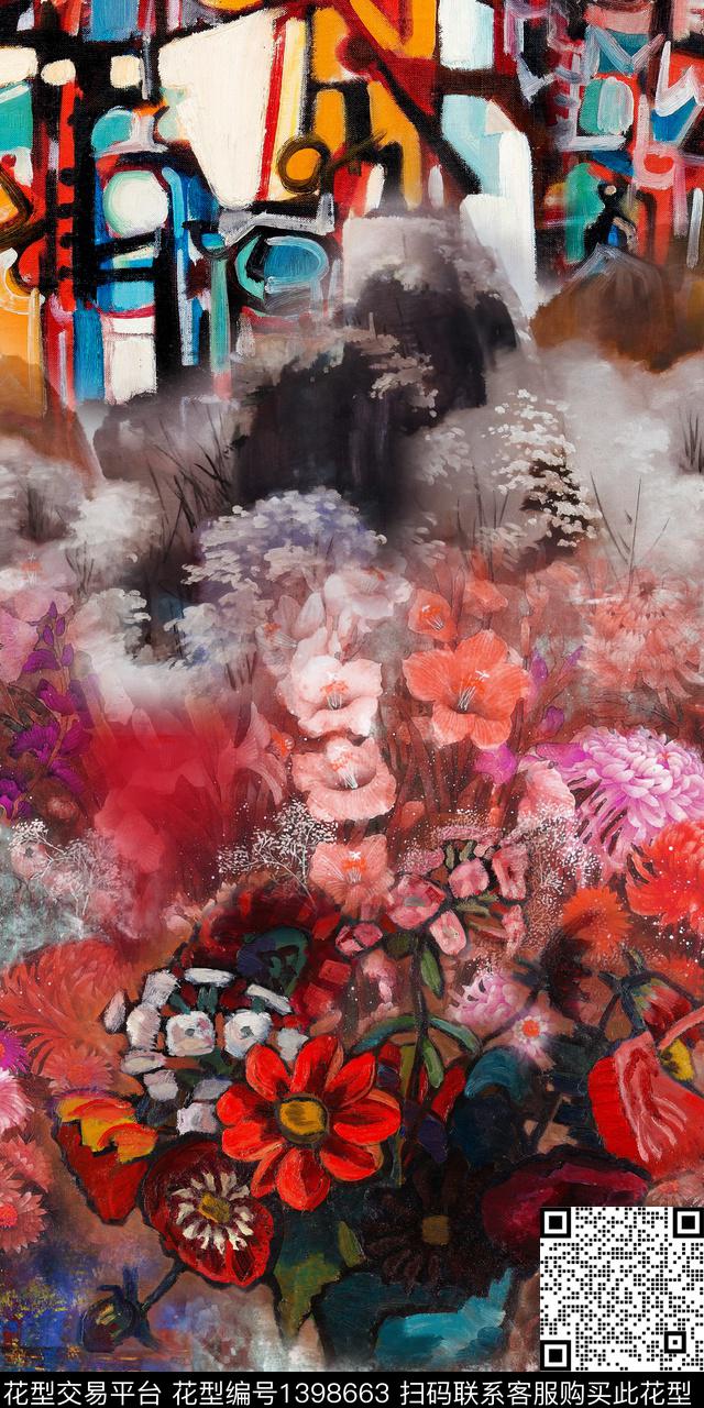 油画华亿平台花卉真丝数码印花华亿平台下载（图片编号: 1398663） - 瓦栏（Walan）