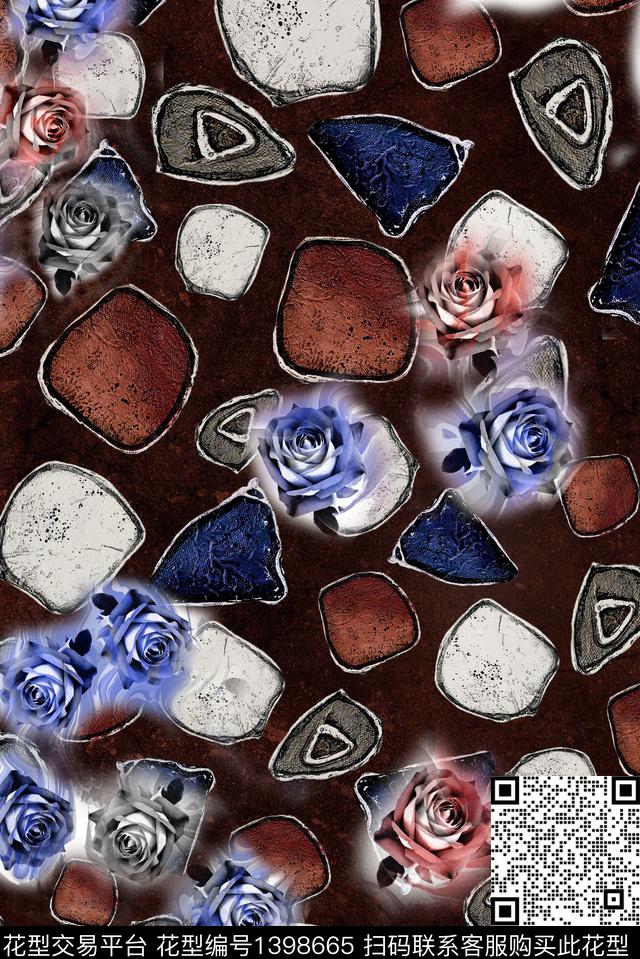 几何花卉真丝数码印花华亿平台下载（图片编号: 1398665） - 瓦栏（Walan）