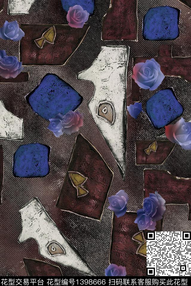 几何花卉真丝数码印花华亿平台下载（图片编号: 1398666） - 瓦栏（Walan）