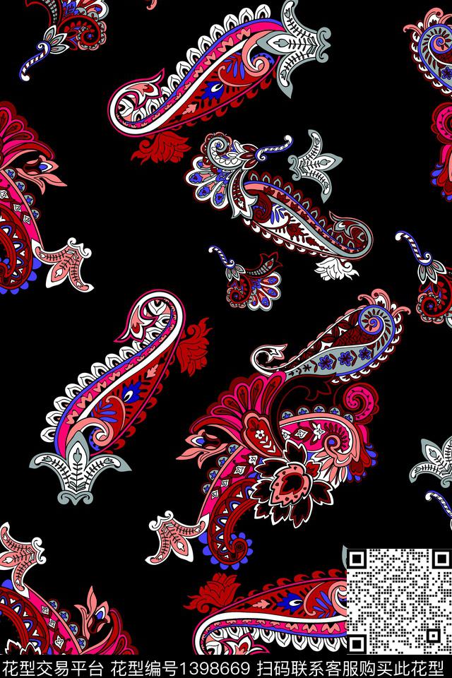 几何花卉真丝数码印花华亿平台下载（图片编号: 1398669） - 瓦栏（Walan）