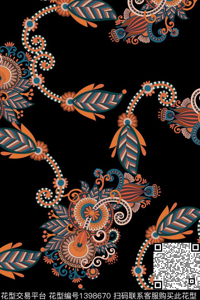 几何花卉真丝数码印花华亿平台下载（图片编号: 1398670） - 瓦栏（Walan）