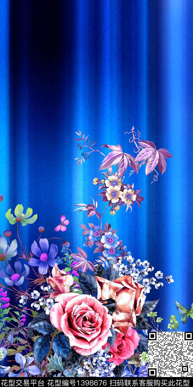 花卉真丝写实数码印花华亿平台下载（图片编号: 1398676） - 瓦栏（Walan）