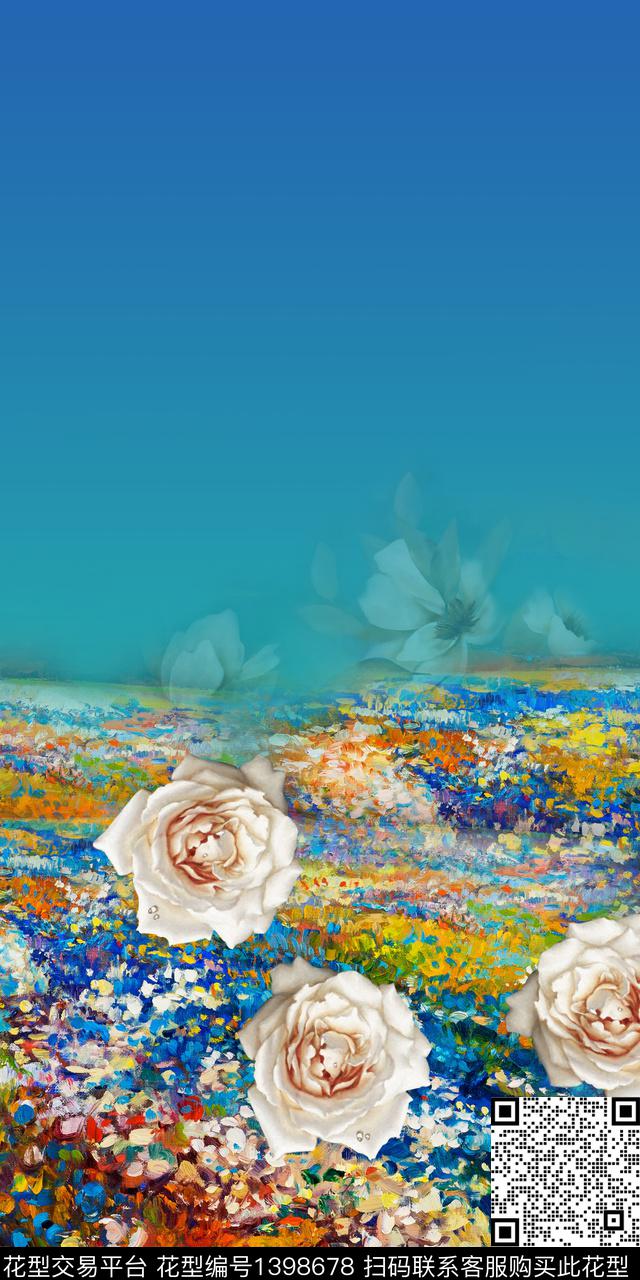 花卉真丝写实数码印花华亿平台下载（图片编号: 1398678） - 瓦栏（Walan）
