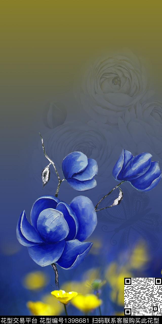 花卉真丝写实数码印花华亿平台下载（图片编号: 1398681） - 瓦栏（Walan）