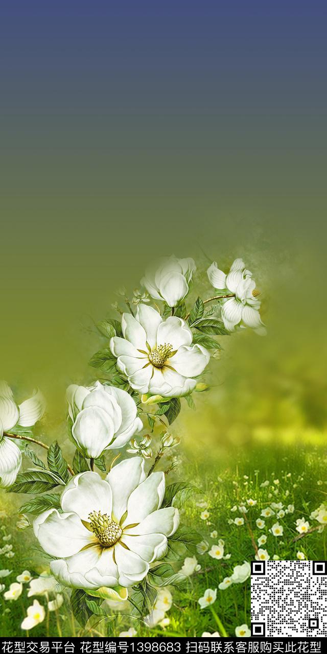 花卉真丝写实数码印花华亿平台下载（图片编号: 1398683） - 瓦栏（Walan）