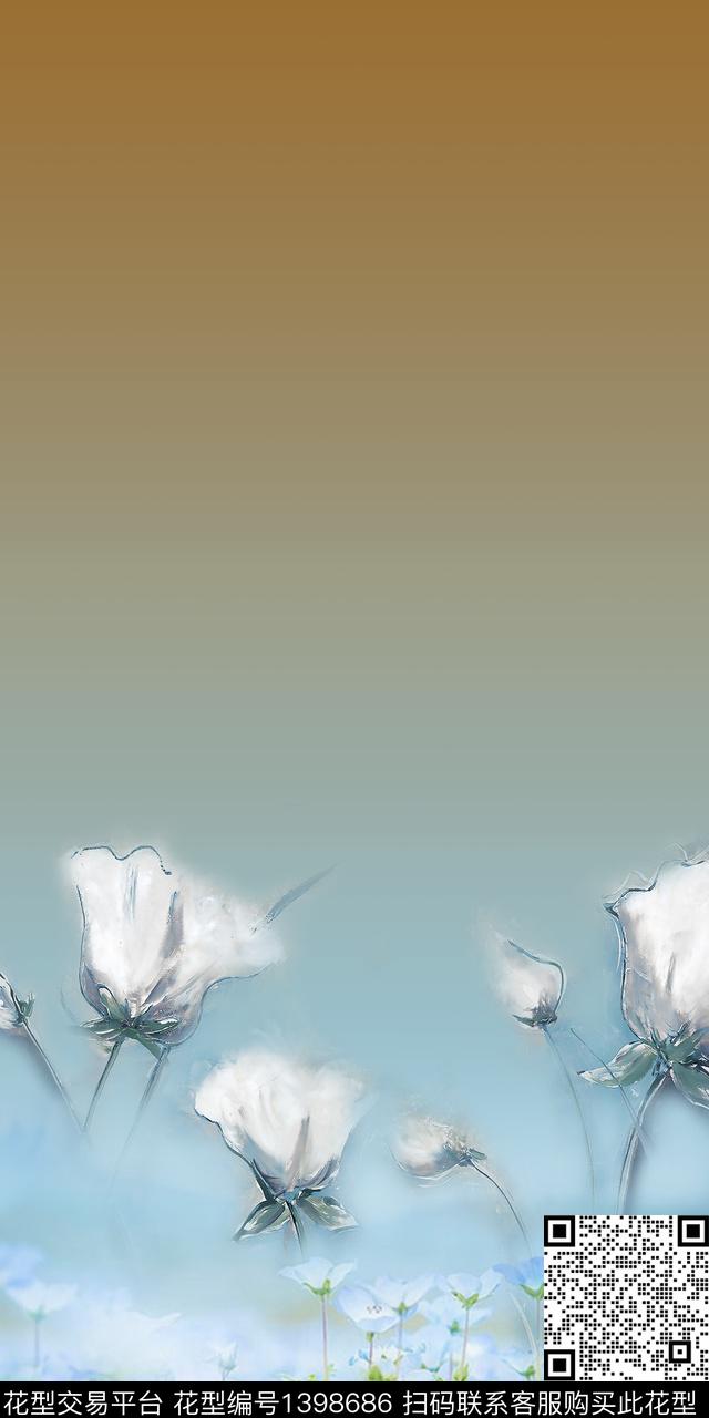 花卉真丝写实数码印花华亿平台下载（图片编号: 1398686） - 瓦栏（Walan）