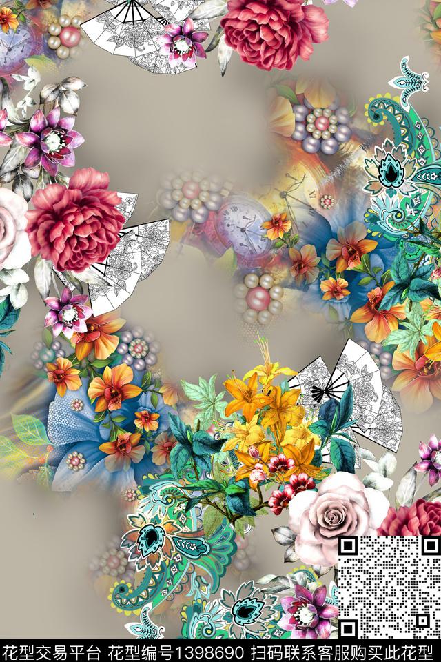 花卉真丝写实数码印花华亿平台下载（图片编号: 1398690） - 瓦栏（Walan）