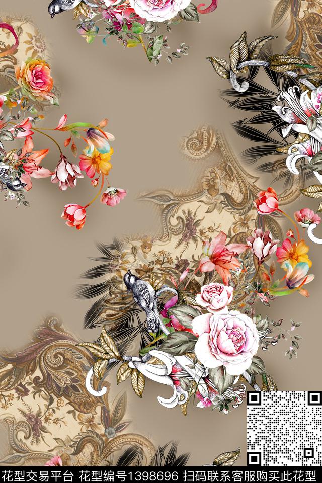 花卉真丝写实数码印花华亿平台下载（图片编号: 1398696） - 瓦栏（Walan）