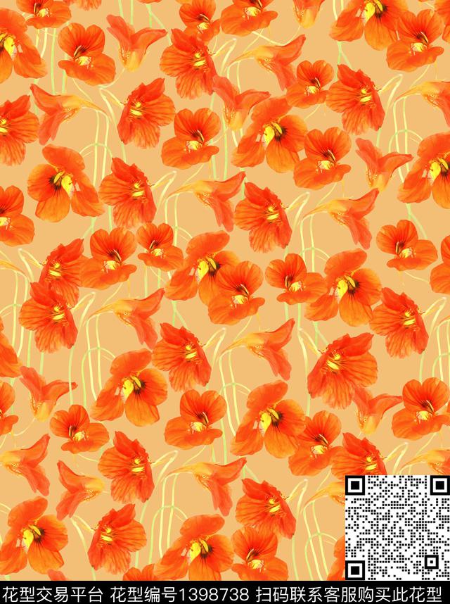 花卉欧美印花数码印花华亿平台下载（图片编号: 1398738） - 瓦栏（Walan）