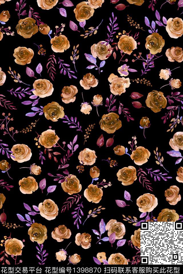 花卉大牌风休闲数码印花华亿平台下载（图片编号: 1398870） - 瓦栏（Walan）