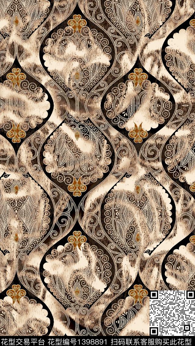 几何民族风大牌风数码印花华亿平台下载（图片编号: 1398891） - 瓦栏（Walan）