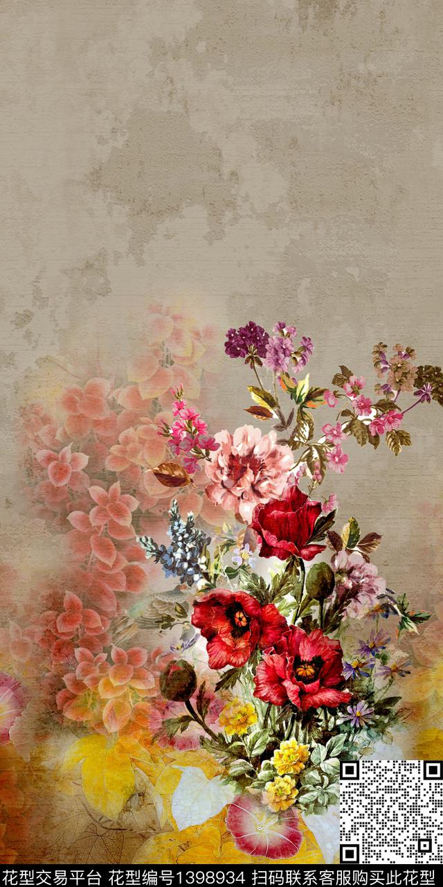 肌理花卉中国风数码印花华亿平台下载（图片编号: 1398934） - 瓦栏（Walan）