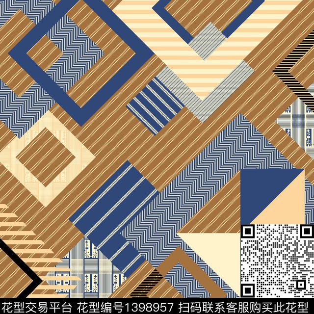 几何简约混合拼接数码印花华亿平台下载（图片编号: 1398957） - 瓦栏（Walan）