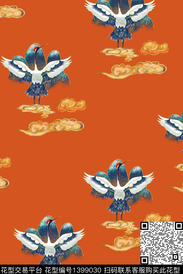 仙鹤祥云国风数码印花华亿平台下载（图片编号: 1399030） - 瓦栏（Walan）
