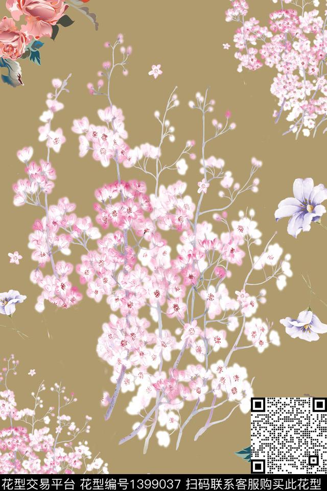 简约花卉大牌风数码印花华亿平台下载（图片编号: 1399037） - 瓦栏（Walan）