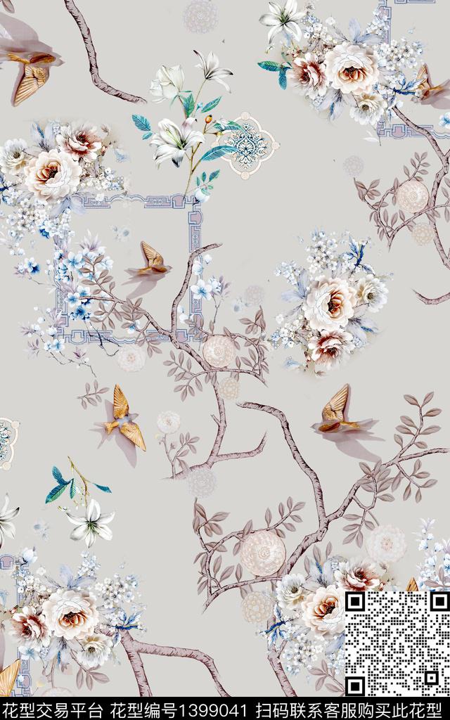 数码华亿平台花卉中国风数码印花华亿平台下载（图片编号: 1399041） - 瓦栏（Walan）