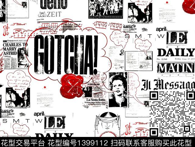 字母复古人物数码印花华亿平台下载（图片编号: 1399112） - 瓦栏（Walan）