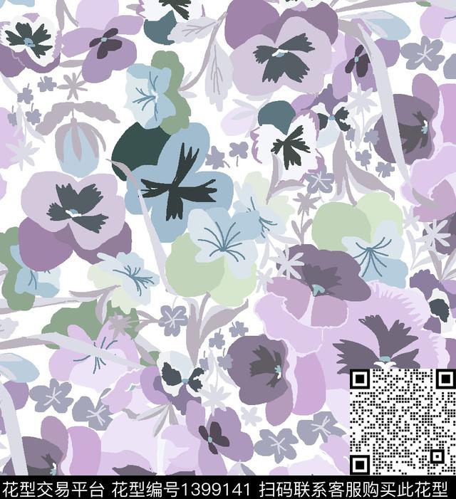 花卉大牌风清爽数码印花华亿平台下载（图片编号: 1399141） - 瓦栏（Walan）