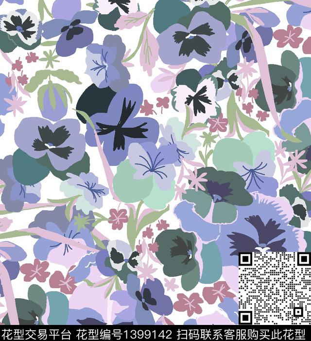 花卉大牌风清爽数码印花华亿平台下载（图片编号: 1399142） - 瓦栏（Walan）