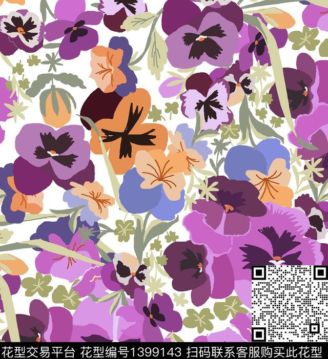 花卉大牌风清爽数码印花华亿平台下载（图片编号: 1399143） - 瓦栏（Walan）