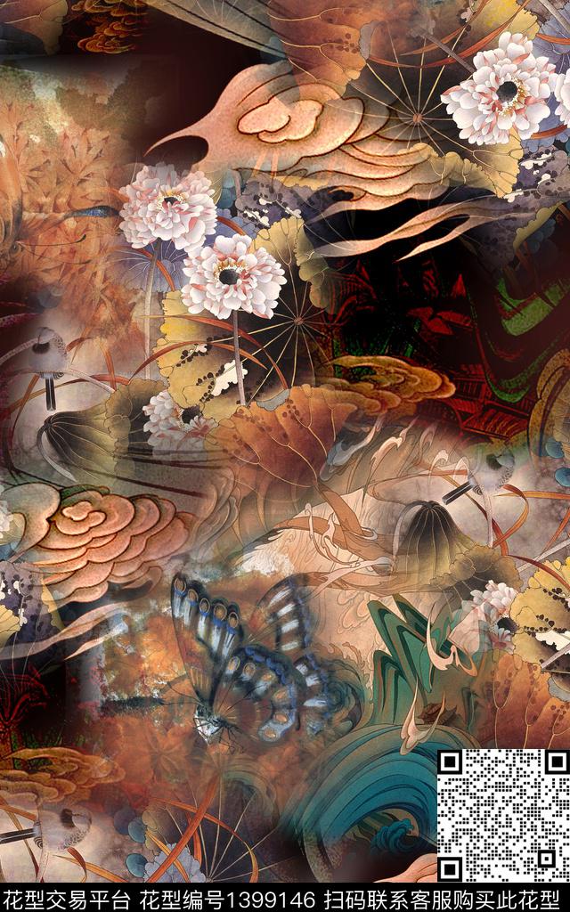 数码华亿平台花卉中国风数码印花华亿平台下载（图片编号: 1399146） - 瓦栏（Walan）