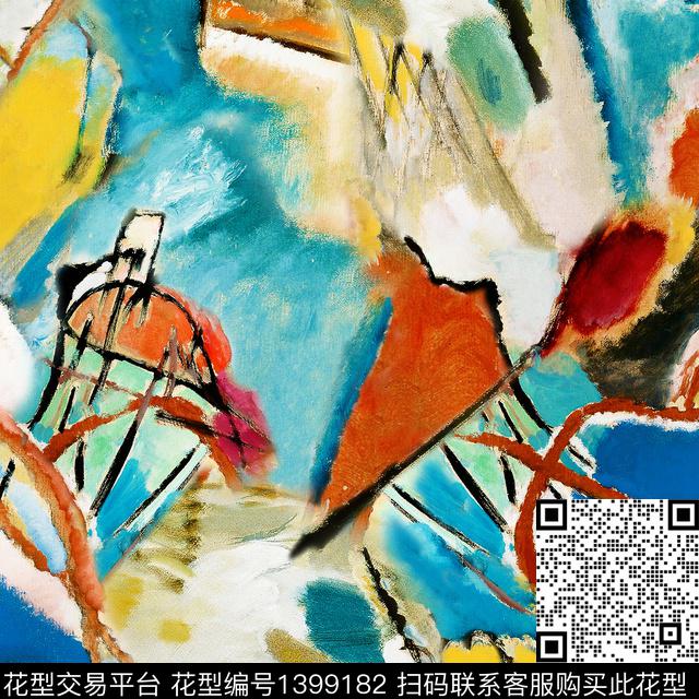 插画几何涂鸦数码印花华亿平台下载（图片编号: 1399182） - 瓦栏（Walan）