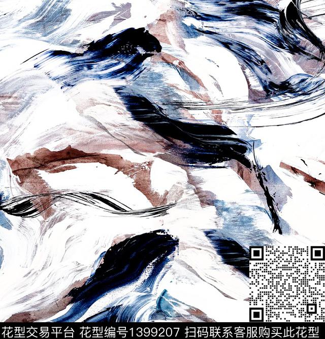 手绘笔触2021秋冬数码印花华亿平台下载（图片编号: 1399207） - 瓦栏（Walan）