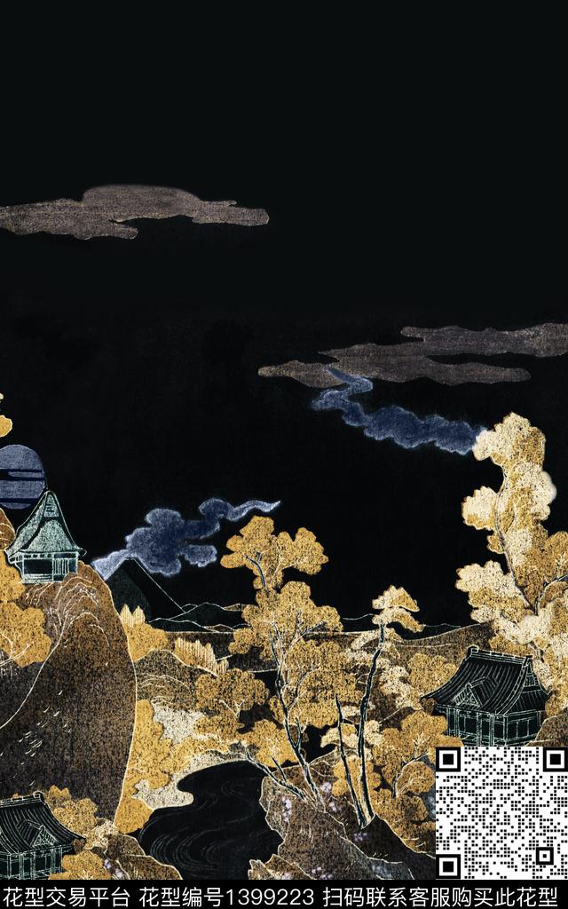 连衣裙风景定位中国风定位花传统印花华亿平台下载（图片编号: 1399223） - 瓦栏（Walan）