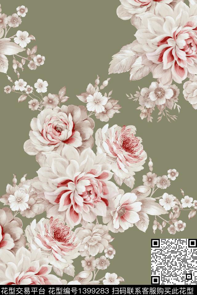 花卉香云纱大牌风数码印花华亿平台下载（图片编号: 1399283） - 瓦栏（Walan）
