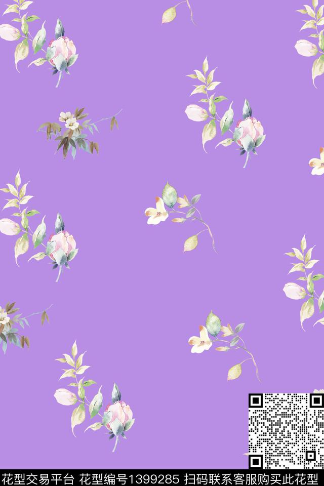 花卉香云纱大牌风数码印花华亿平台下载（图片编号: 1399285） - 瓦栏（Walan）