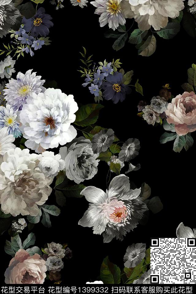 清爽底花卉花卉香云纱数码印花华亿平台下载（图片编号: 1399332） - 瓦栏（Walan）