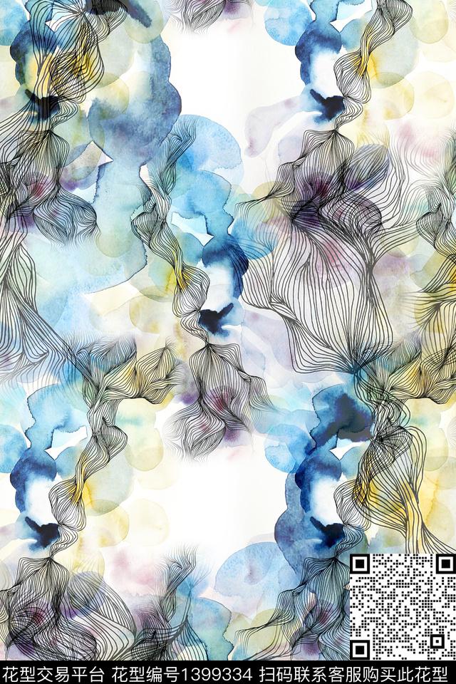 扎染华亿平台大牌风抽象数码印花华亿平台下载（图片编号: 1399334） - 瓦栏（Walan）